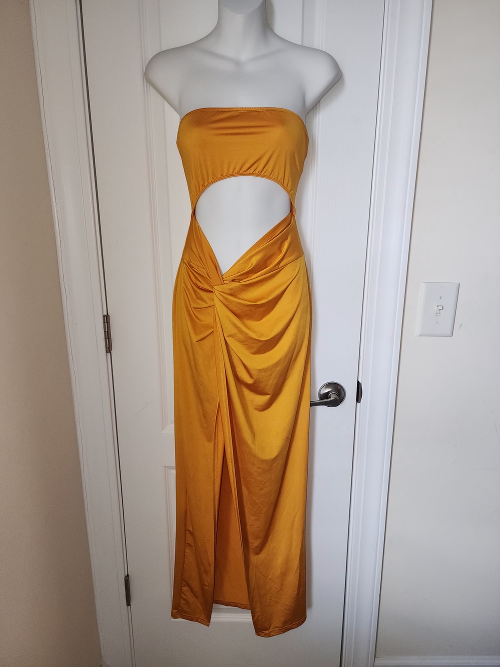 Strapless Mustard Cutout Maxi Dress